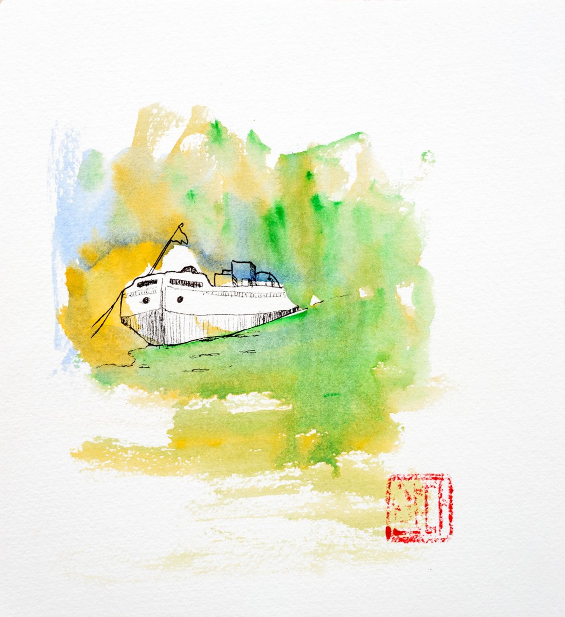 Sketch. USK. Ronquières. Péniche