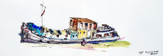 Péniche sur le canal à Amsterdam sous les températures tropicales de juillet 2019.